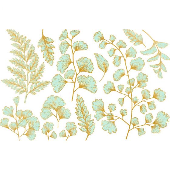 Overglaze Decal Leaf - Teal & Gold